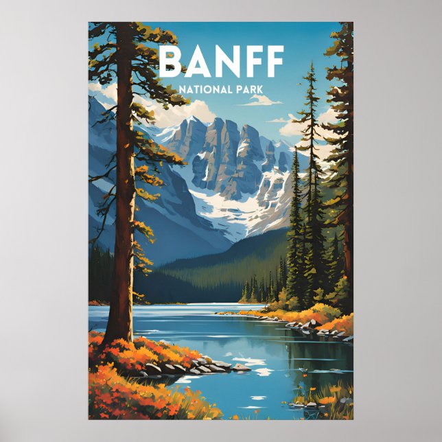 Poster de viagens tradicional do Banff National Pa (Frente)