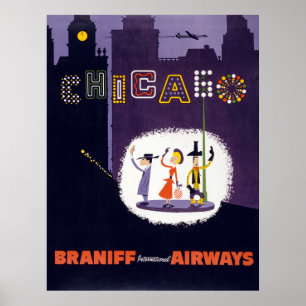 Poster de viagens Vintage Airline Windy City Chica