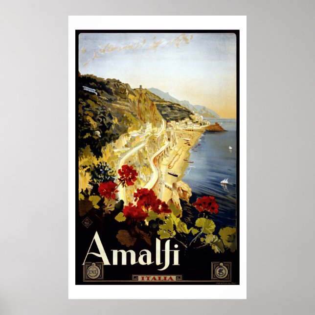 Poster de viagens Vintage Amalfi Coast Italia (Frente)