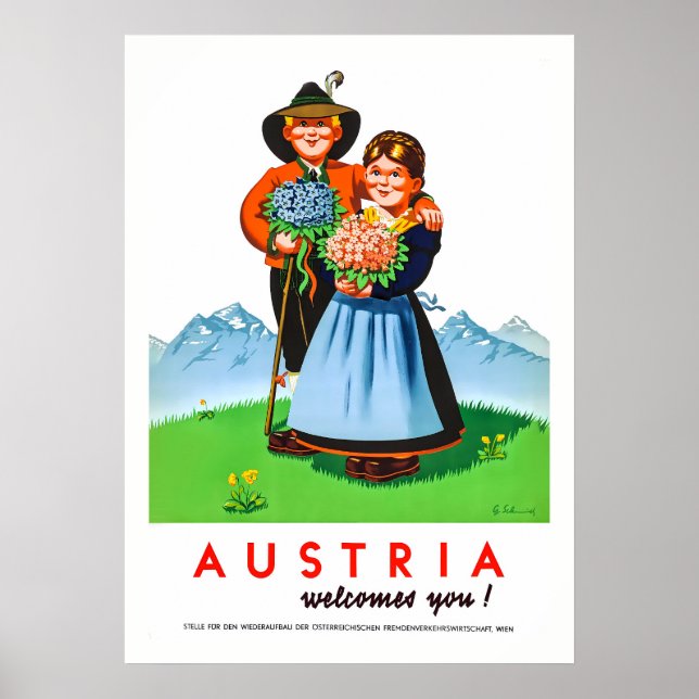 Poster de viagens Vintage Austria Retro Alpino (Frente)