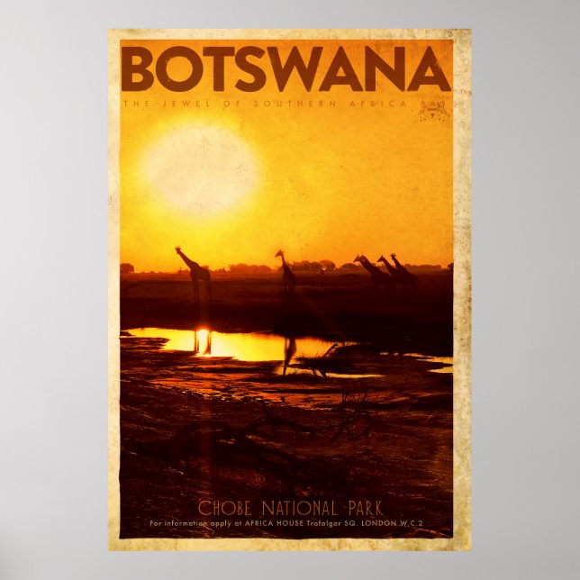 Poster de viagens Vintage Botswana Africa (Frente)