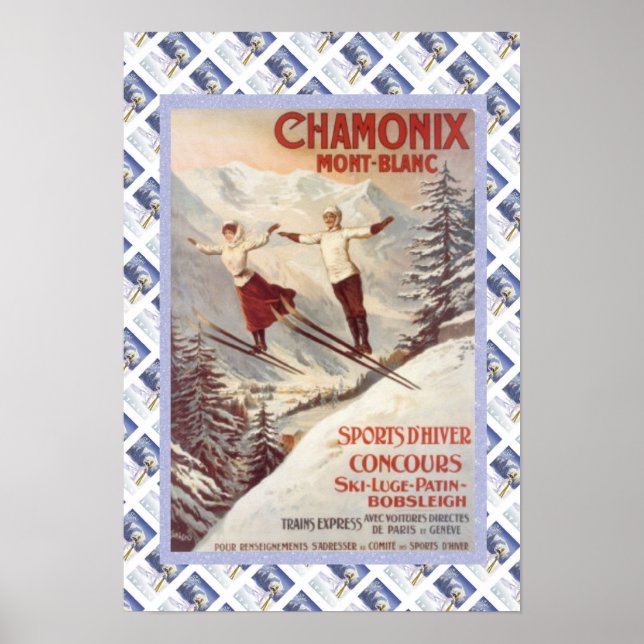 poster de viagens vintage, Chamonix, Mont Blanc, (Frente)