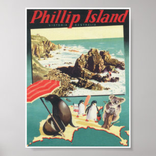 Poster de Viagens vintage da Austrália na Ilha Phi