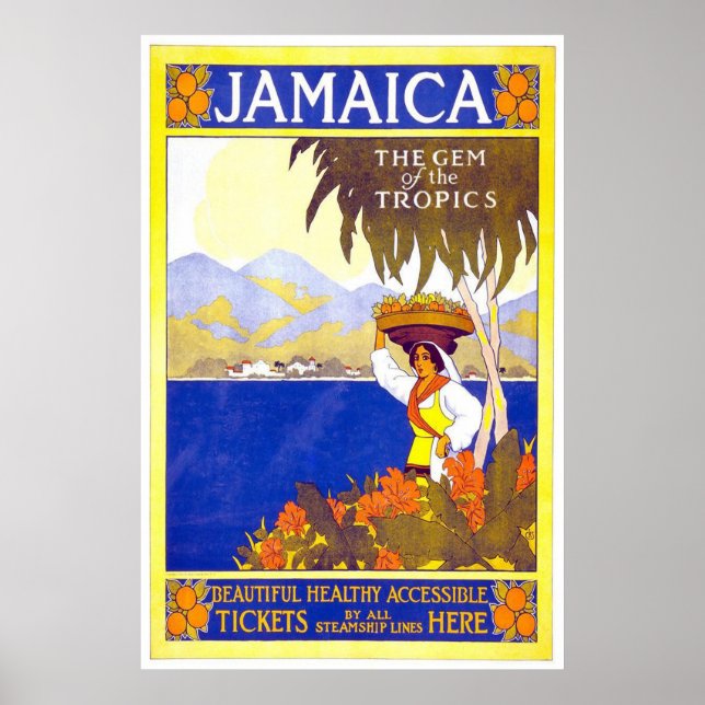 Poster de Viagens vintage da Jamaica (Frente)