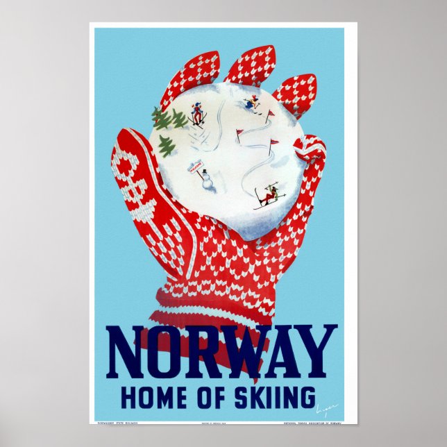 Poster de Viagens vintage da Noruega restaurado (Frente)