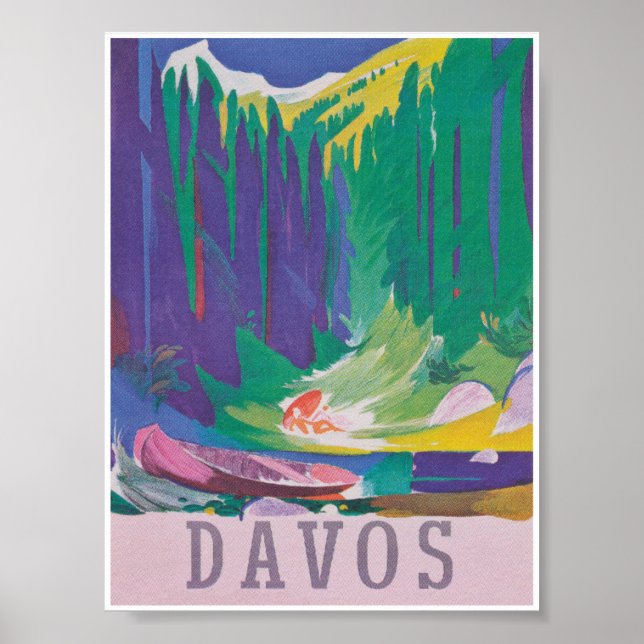 Poster de Viagens vintage da Suiça Davos (Frente)