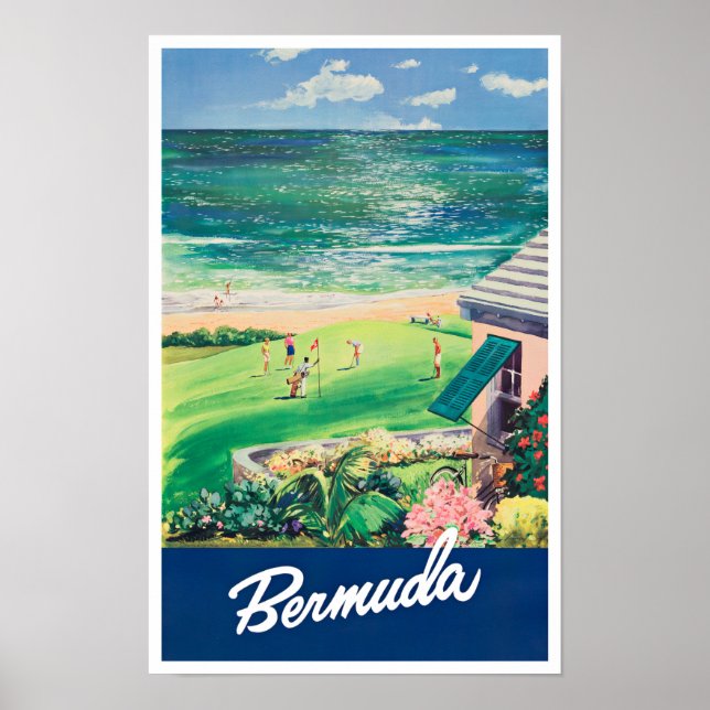 Poster de viagens vintage das Bermudas (Frente)