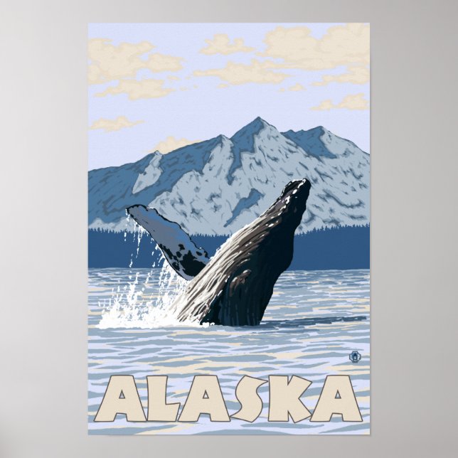Poster de Viagens vintage de Baleia AlaskaHumpback (Frente)