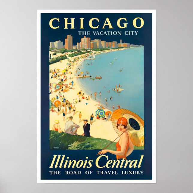 Poster de viagens vintage de Chicago (Frente)