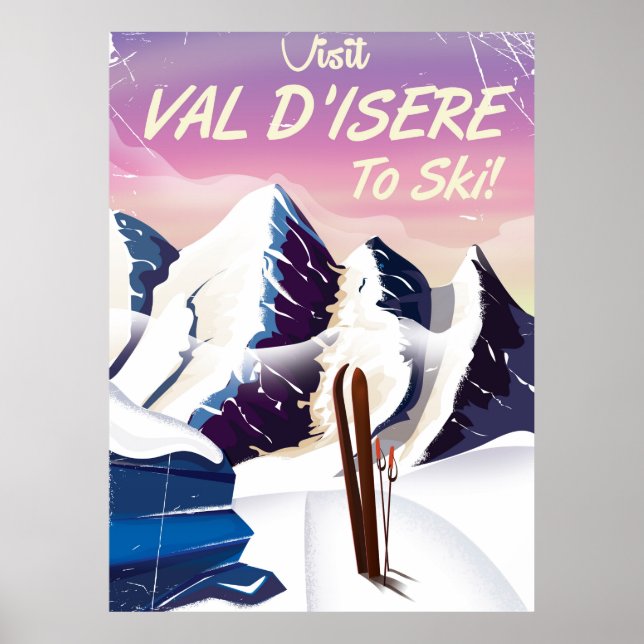Poster de viagens vintage de Esqui Val-d'Isère (Frente)