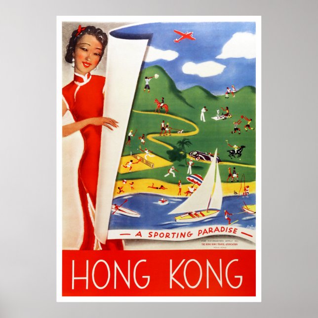 Poster de Viagens vintage de Hong Kong restaurado (Frente)