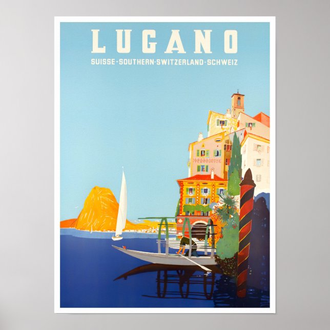 Poster de viagens vintage de Lugano (Frente)