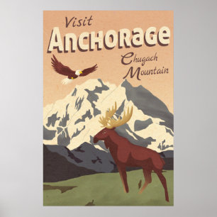 Poster de Viagens vintage de montanha do Chugach