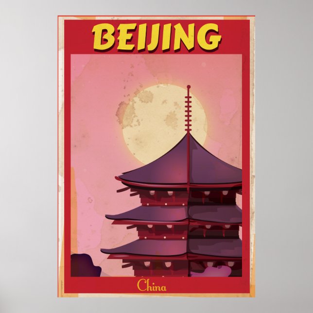 Poster de viagens vintage de Pequim na China (Frente)