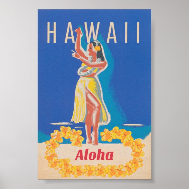 Poster de Viagens vintage de Rapariga do Havaí Hul (Frente)