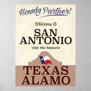 poster de viagens vintage de San Antonio texas