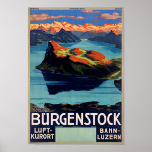 Poster de Viagens vintage de Suiça Bürgenstock