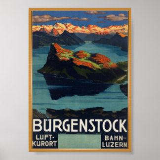 Poster de Viagens vintage de Suiça Bürgenstock