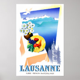 Poster de viagens vintage de Suiça Lausanne