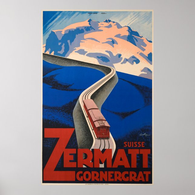 Poster de Viagens vintage de Suiça Zermatt (Frente)