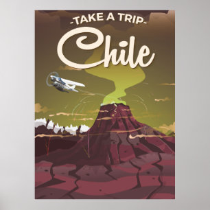 Poster de viagens vintage de vulcão do Chile