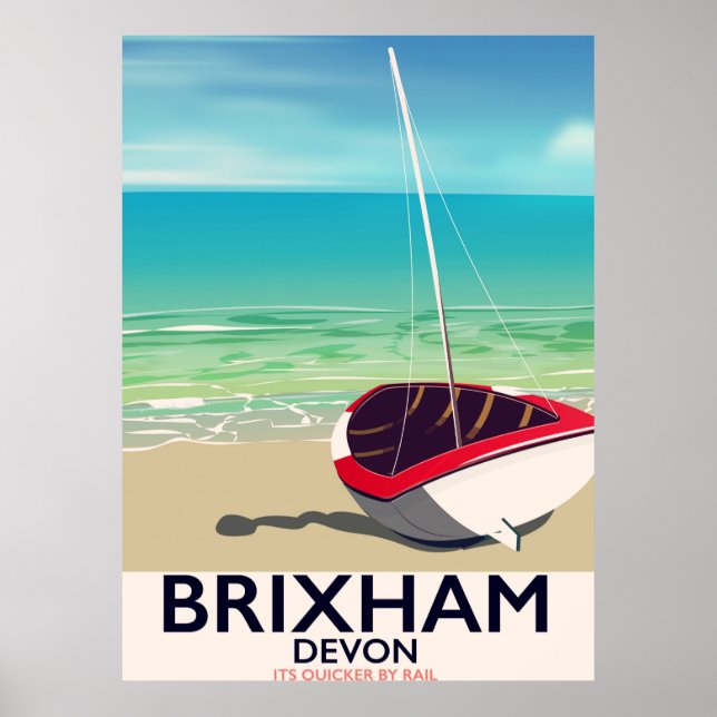 Poster de viagens vintage Devon Beach Brixham (Frente)