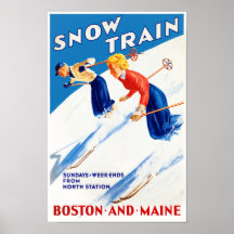 Poster de Viagens vintage do Boston Maine restaura