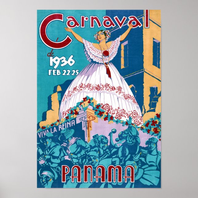 Poster de Viagens vintage do Carnaval do Panamá Re (Frente)