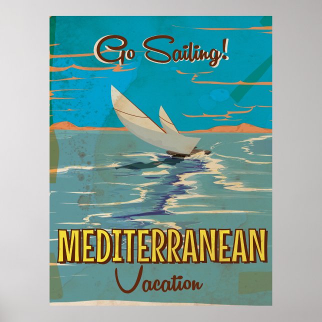 Poster de viagens vintage do Mediterrâneo (Frente)