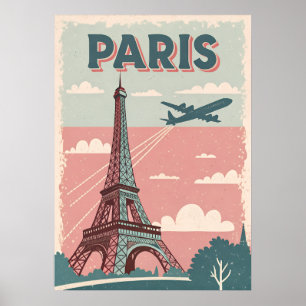Poster de viagens Vintage em Paris - Torre retrô E