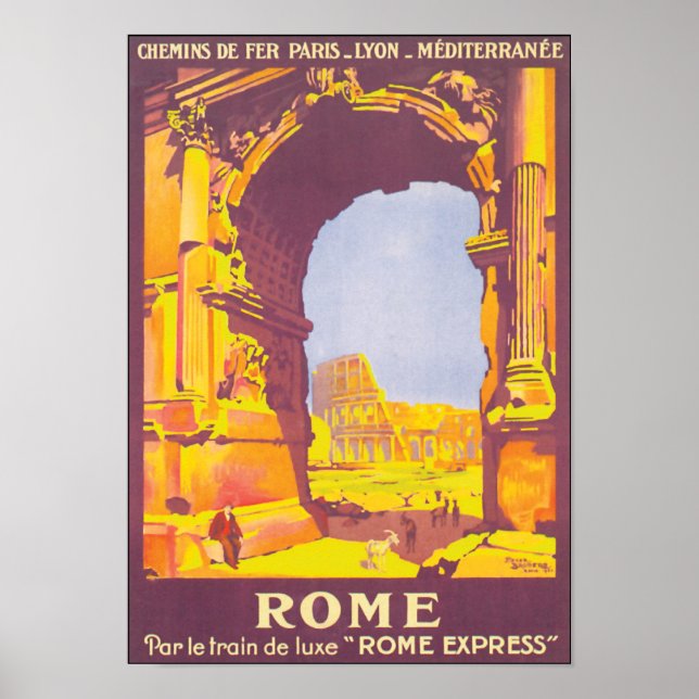 Poster de Viagens vintage fina do Roma Express (Frente)
