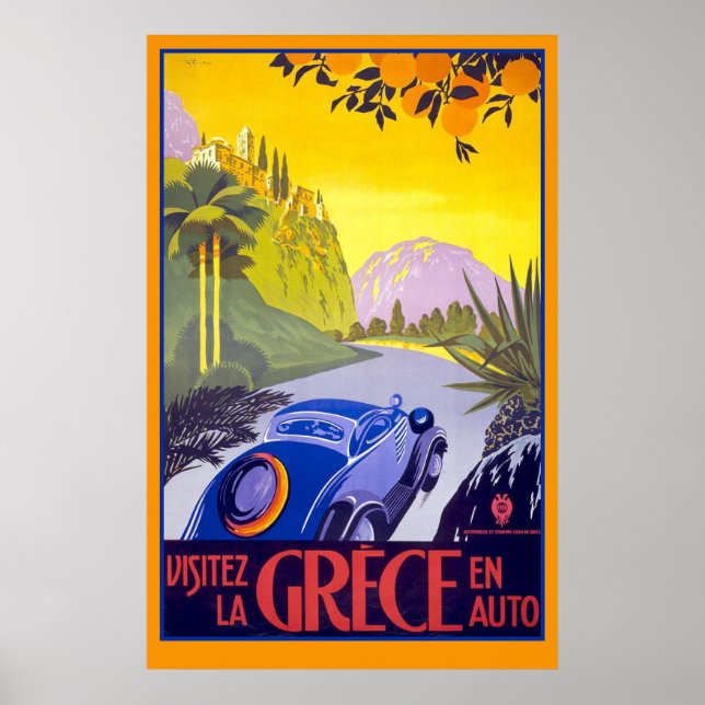 Poster de Viagens vintage linda de Grécia (Frente)