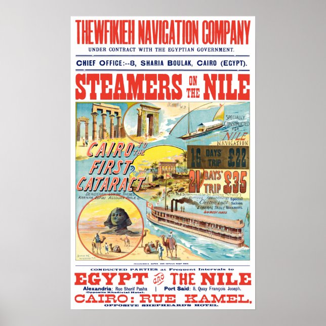 Poster de viagens VINTAGE NILE STEAMBOAT (Frente)