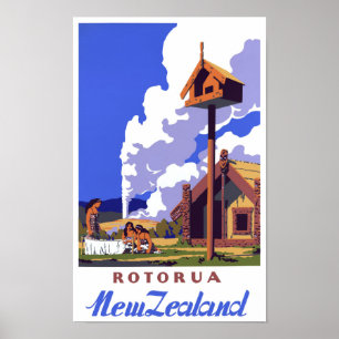 Poster de Viagens vintage Nova Zelândia Restaurado