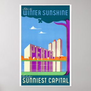 Poster de Viagens vintage Restaurada para Perth Au