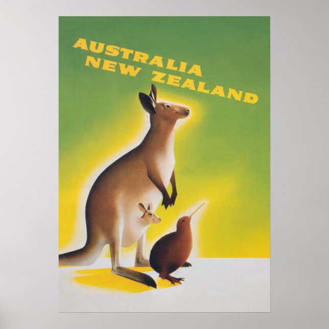 Poster de Viagens vintage Retro do Kangaroo Austrá (Frente)