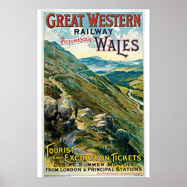 Poster de Viagens vintage Rialway Wales (Frente)