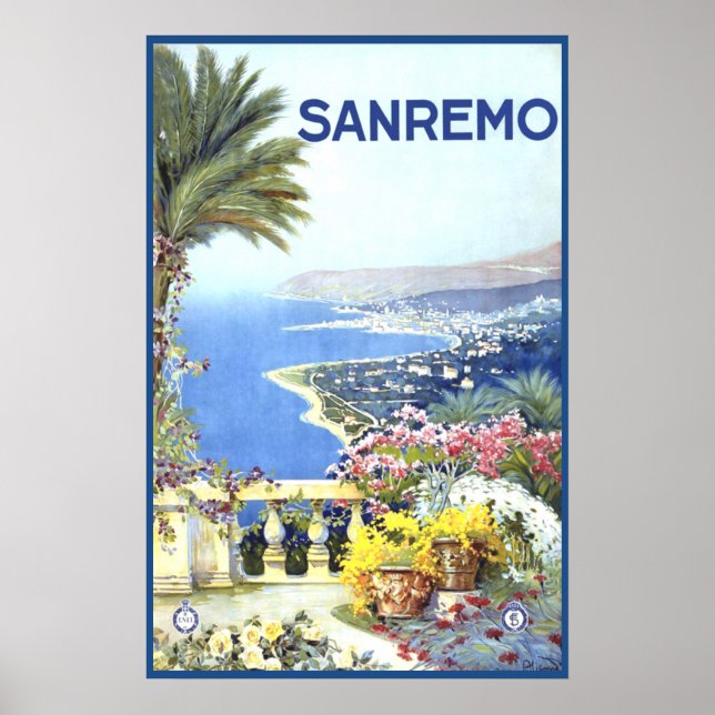 Poster de viagens Vintage San Remo Itália Europa (Frente)