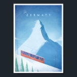 Poster de Viagens vintage Ski Zermatt<br><div class="desc">Poster de viagens de esqui ao estilo Vintage da icônica estância de esqui suíça Zermatt,  com a montanha Matterhorn - um dos picos mais altos nos Alpes. O texto diz Ski Zermatt. Imagem original desenhada e digitalmente reproduzida por Henry Rivers para Poster de viagens Co.</div>