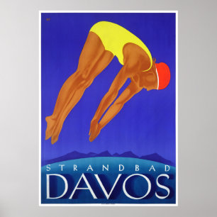 Poster de Viagens vintage Suiça Davos restaurado