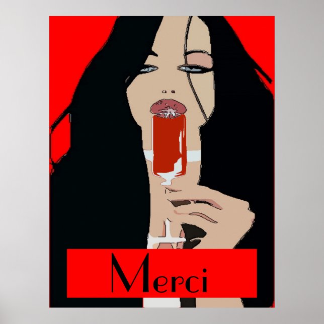 Poster de Vinho de Estilo Moderno, Merci, texto de (Frente)