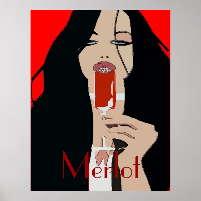 Poster de Vinho de Estilo Moderno, Merlot (Frente)