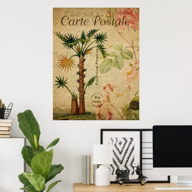 Poster de Vintage Botânica - Árvore Palm (Escritório em casa)