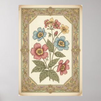 Poster de Vintage Floral em Pastel Retroativo