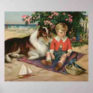 Poster de Vintage Little Boy, Collie e Bluebird