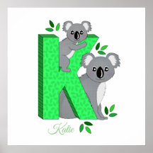 Poster de viveiro personalizado - K para Koala