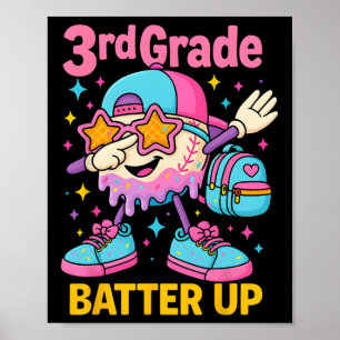 Poster De Volta à Escola Beisebol Sorvete Gotejamento Pri
