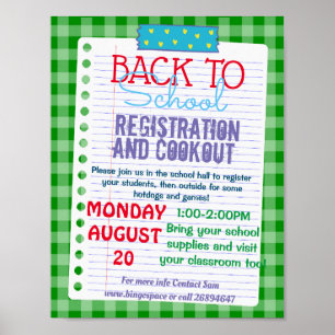 Poster de volta à escola, boliche e registro