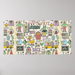 Poster De volta à escola, conjunto de rabiscos coloridos