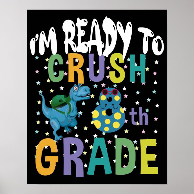 Poster De volta à escola estou pronto para esmagar Dino d (Frente)